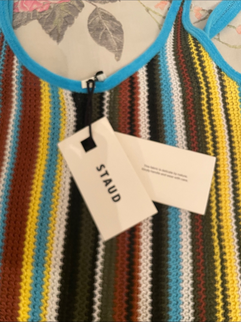 STAUD Multicolor Striped Midi Dress with Turquoise Trim - Picture 3 of 5